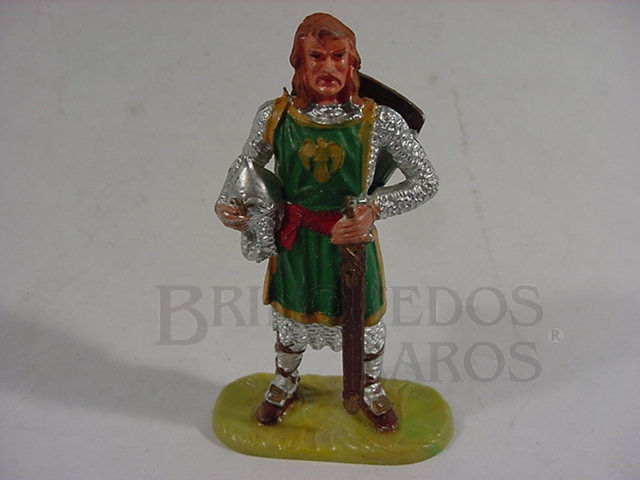 Brinquedo antigo Cavaleiro medieval a pé com escudo e espada
