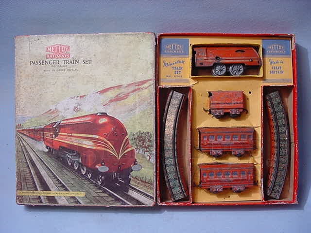 Brinquedo antigo Conjunto de Locomotiva e 2 Carros de Passageiros importado e distribuído pela Estrela Ano 1948