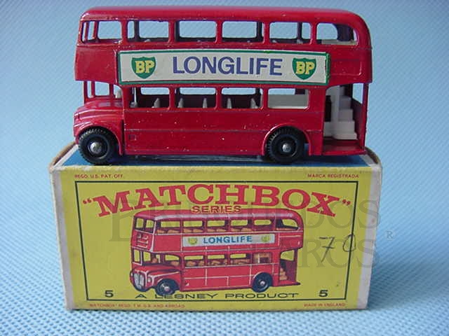 Brinquedo antigo Routermaster London Bus black plastic Regular Wheels Long Life label 
