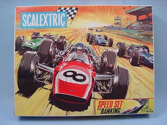 Brinquedo antigo Rótulo da Caixa do Autorama Scalextric Fabricado pala Triang Inglaterra na década de 1970