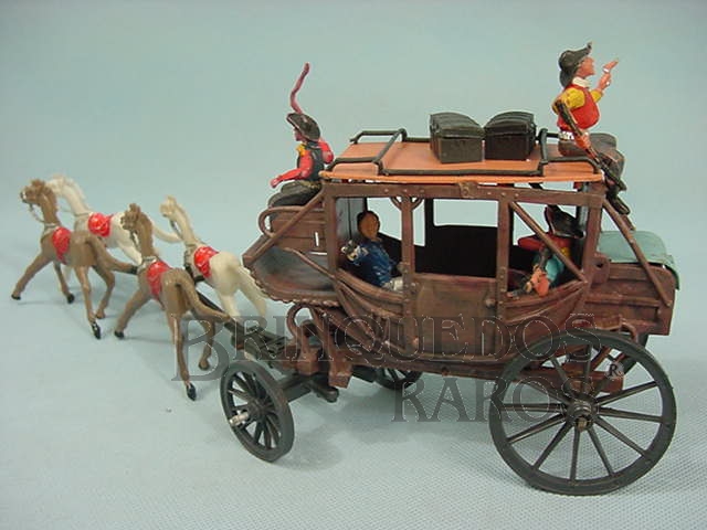 Brinquedo antigo Diligência completa com quatro figuras Gulliver e bagagens Série Gunsmoke Década de 1970