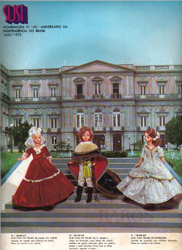 Brinquedo antigo Cartaz promocional da Estrela mostrando a boneca Susi com roupas comemorativas ao Bicentenário da Independencia do Brasil em 1972