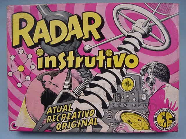 Brinquedo antigo Caixa do Jogo de Perguntas e Respostas Radar Instrutivo fabricado pela Guaporé Brasil na década de 1970 Trabalho Assinado pelo Artista Kraus