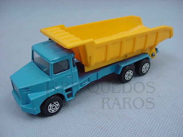 Brinquedo antigo Scania Vabis Dump Truck azul e amarelo Brazilian Corgi Jr Kiko Década de 1980