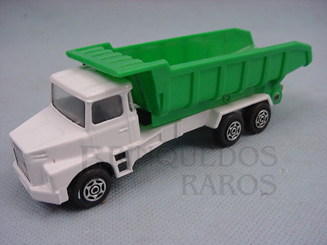 Brinquedo antigo Scania Vabis Dump Truck branco e verde Brazilian Corgi Jr Kiko Década de 1980