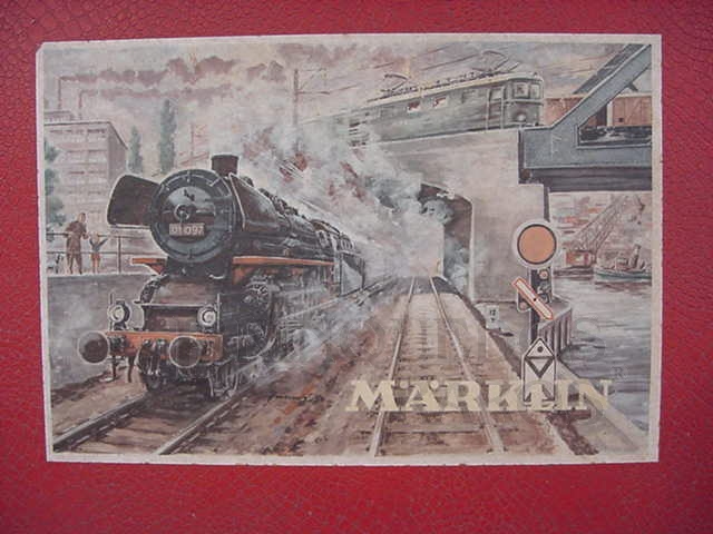 Brinquedo antigo Rótulo da Caixa do Conjunto de Trem Elétrico fabricado pela Marklin Alemanha em 1953