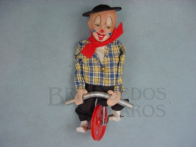 Brinquedo antigo Palhaço Equilibrista com cabeça de Composition Década de 1950