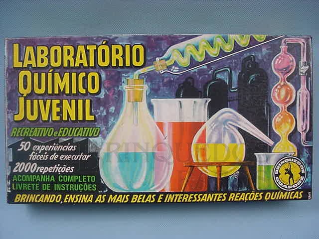 Brinquedo antigo Caixa do Conjunto Laboratório Químico Juvenil fabricada na Década de 1970 pela Guaporé Brasil Trabalho assinado pelo artista Kraus