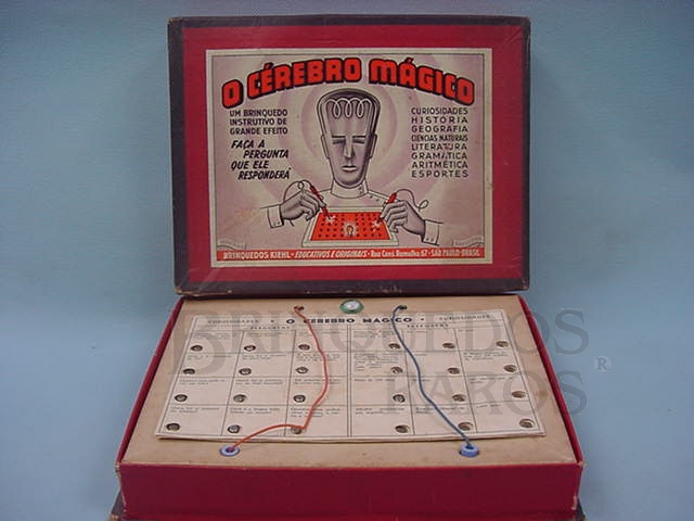 Brinquedo antigo Jogo de perguntas e respostas O Cérebro Mágico Caixa assinada Kraus Década de 1950
