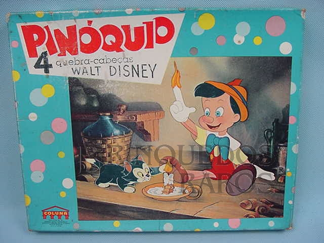 Brinquedo antigo Quebra Cabeça Pinóquio com 4 desenhos de Walt Disney Década de 1960