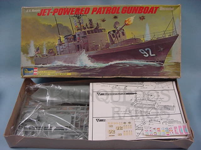 Brinquedo antigo Barco Patrulha U.S. Navy Tacoma Jet Powered Patrol Gunboat Caixa mole Década de 1970