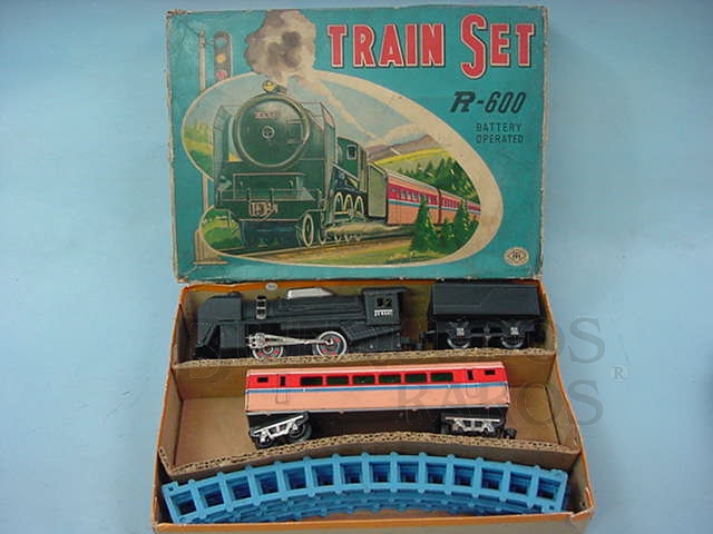 Brinquedo antigo Conjunto de Locomotiva e 1 Carro de Passageiro Década de 1960
