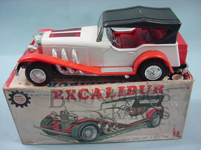 Brinquedo antigo Excalibur 26,00 cm de comprimento Hot Rod Motor iluminado Década de 1970