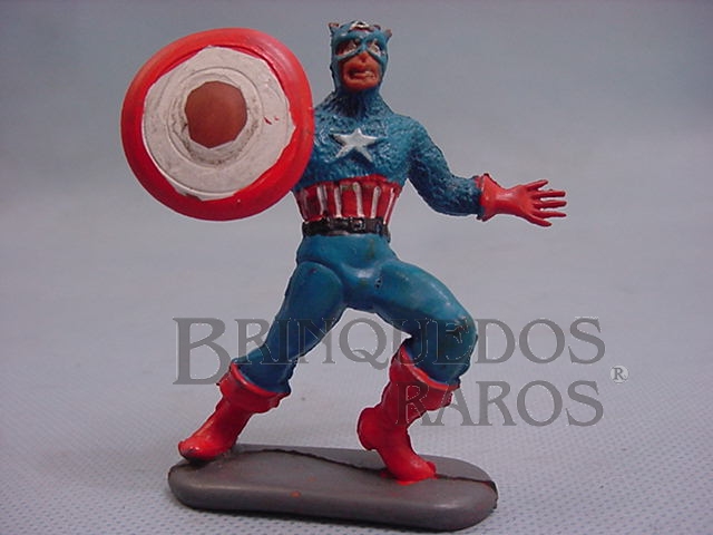Brinquedo antigo Capitão América com escudo solto Completo de plástico pintado Década de 1970