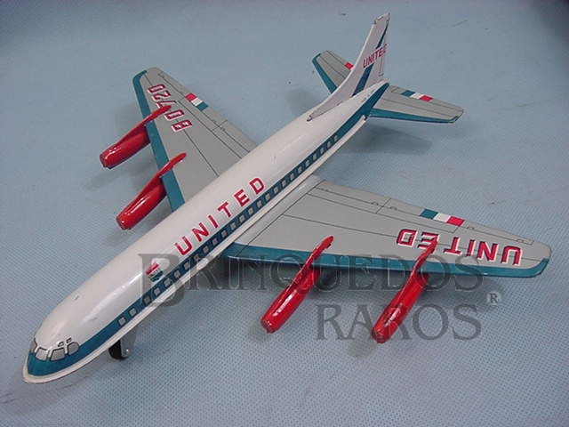 Brinquedo antigo Boeing 707 United com 25,00 de envergadura Década de 1970