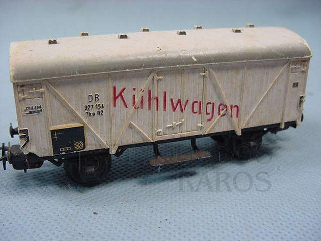 Brinquedo antigo Vagão frigorifico de dois eixos Kuhlwagen Decoração pintada Década de 1960