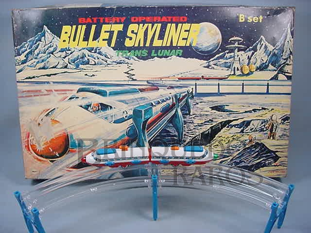 Brinquedo antigo Conjunto de Trem Espacial Bullet Skyliner Trans Lunar Completo Década de 1970
