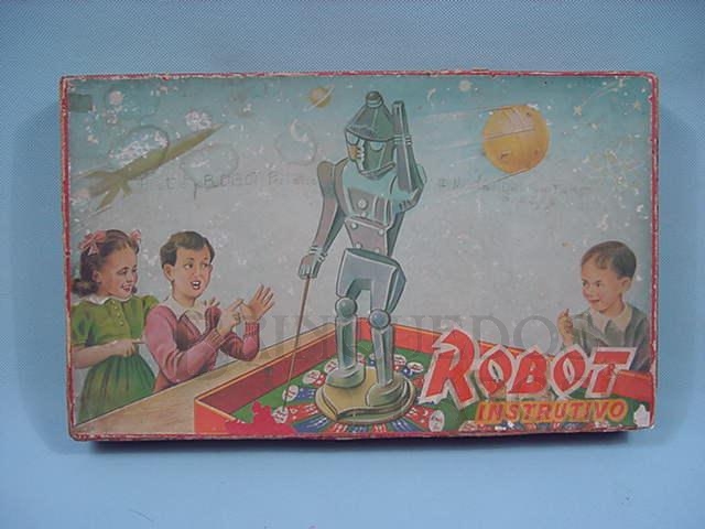 Brinquedo antigo Caixa do Jogo de Perguntas e Respostas Robot Instrutivo fabricado pela Plásticos Namur Brasil Década de 1950