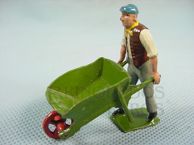 Brinquedo antigo Homem com carrinho de mão Garning Série Década de 1930