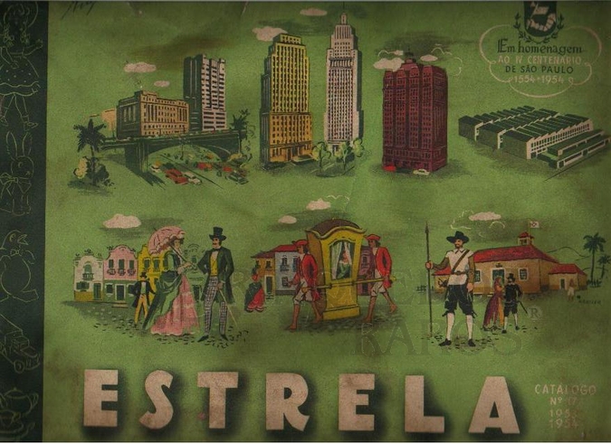 Brinquedo antigo Catálogo 1953-1954 de Fábrica de Brinquedos Estrela, alusivo ás Comemorações dos 400 anos de Fundação da Cidade de São Paulo
