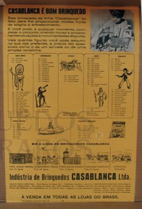 Brinquedo antigo Cartaz-Catálogo da Fábrica Casablanca, Brasil, década de 1960. Esse Cartaz vinha colado no interior da tampa das caixas dos brinquedos da Fábrica