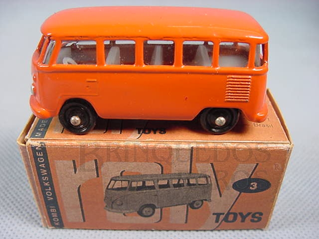 Brinquedo antigo Volkswagen Kombi com 7,00 cm de comprimento laranja Década de 1960