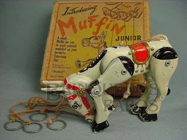 Brinquedo antigo Marionete Burrico Muffin The Mulle com 16,00 cm de comprimento Ano 1951