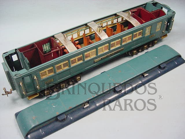 Brinquedo antigo Carro de Passageiros Faye 420 Série Blue Comet Standard Gauge com detalhamento interno Ano 1933