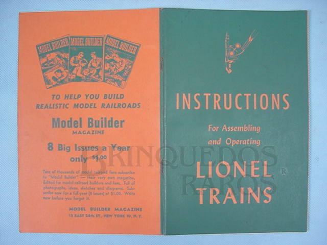 Brinquedo antigo Manual Instructions For Assembling and Operating Lionel Trains 40 páginas Capa Verde Copyright 1946