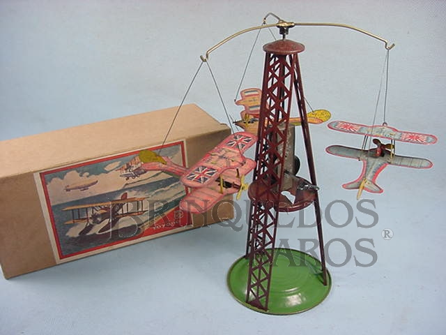 Brinquedo antigo Torre de 22,00 cm de altura com tres aviões biplanos Final da década de 1920