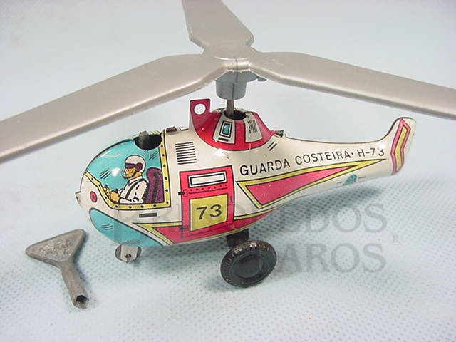 Brinquedo antigo Helicoptero Guarda Costeira branco Década de 1960