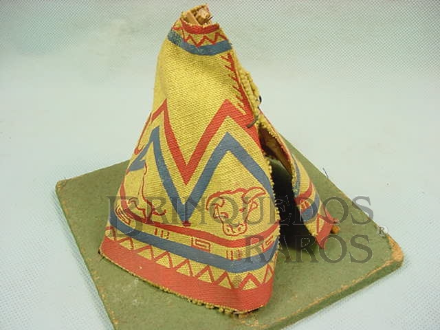 Brinquedo antigo Tenda índia de tecido e madeira Década de 1950