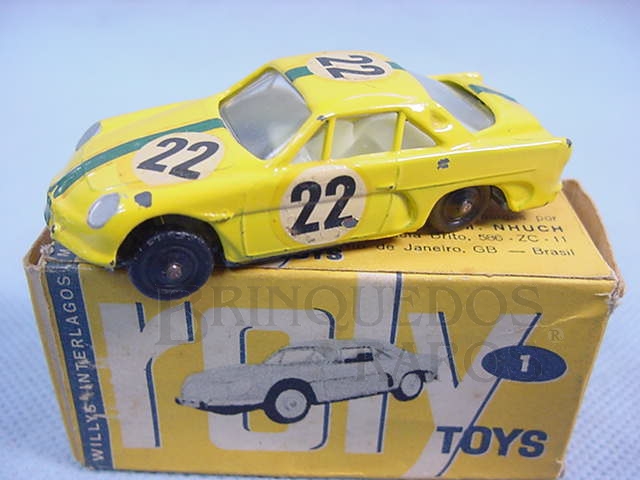 Brinquedo antigo Willys Interlagos Berlineta com 7,00 cm de comprimento Número 22 Equipe Willys pilotado por Bird Clemente Original Década de 1960