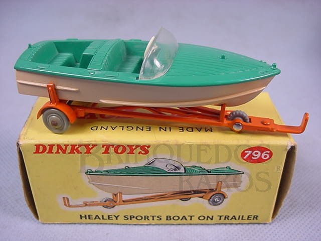 Brinquedo antigo Lancha Healey Sports Boat on Trailer Década de 1960
