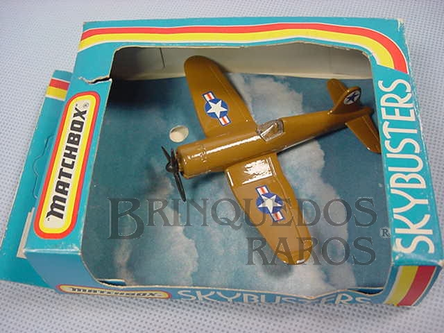 Brinquedo antigo Corsair F4U Sky Busters marrom Brazilian Matchbox Inbrima Década de 1970