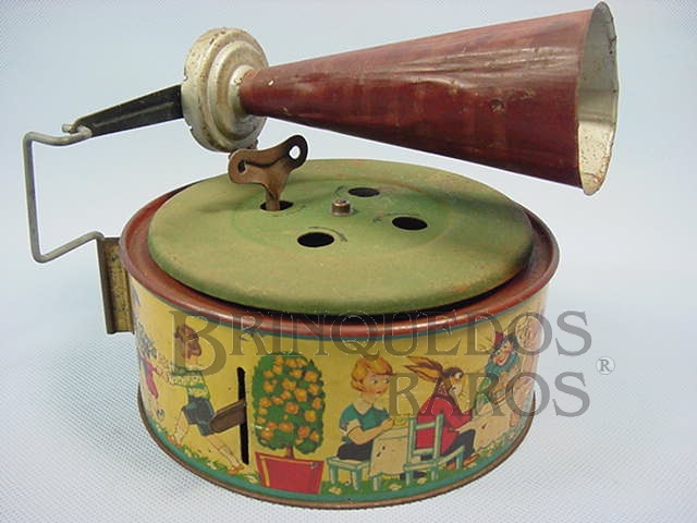 Brinquedo antigo Gramofone Keimola com 15,00 cm de diâmetro Década de 1930