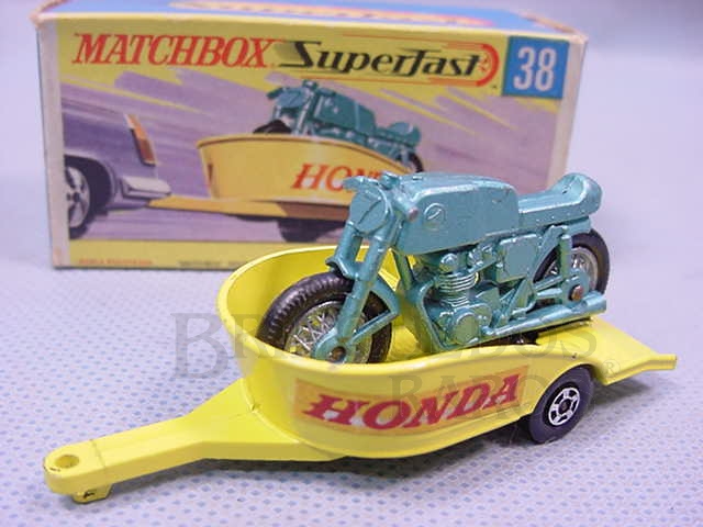 Brinquedo antigo Honda Motorcycle With Trailer Superfast Transitional Weels