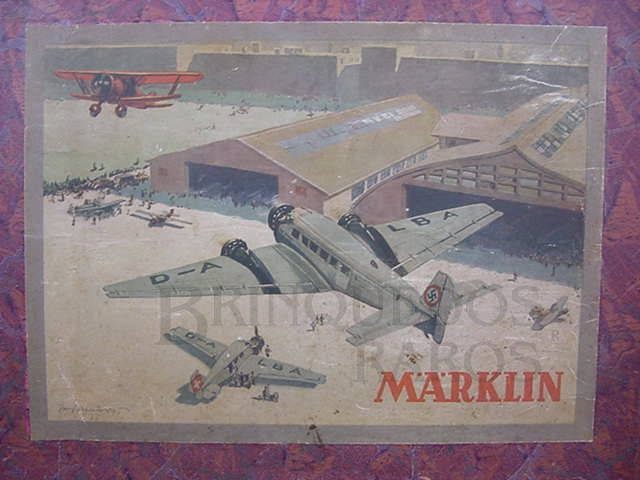 Brinquedo antigo Rótulo da Caixa do Conjunto para montar o Avião Junkers JU52 fabricado pela Marklin em 1936