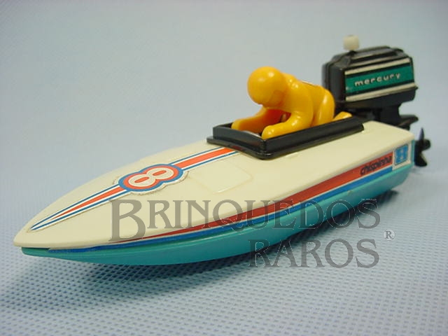 Brinquedo antigo Chispinha Lancha de Corrida com motor de pôpa 14,00 cm de comprimento Década de 1980