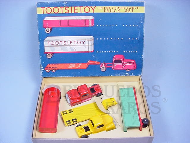 Brinquedo antigo Conjunto Completo Interchangeable Truck Set com dois Cavalos Mecânicos e três Carretas Década de 1950