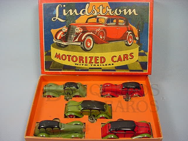 Brinquedo antigo Conjunto Lindstrom Motorized Cars with Trailers  com cinco carros Década de 1930