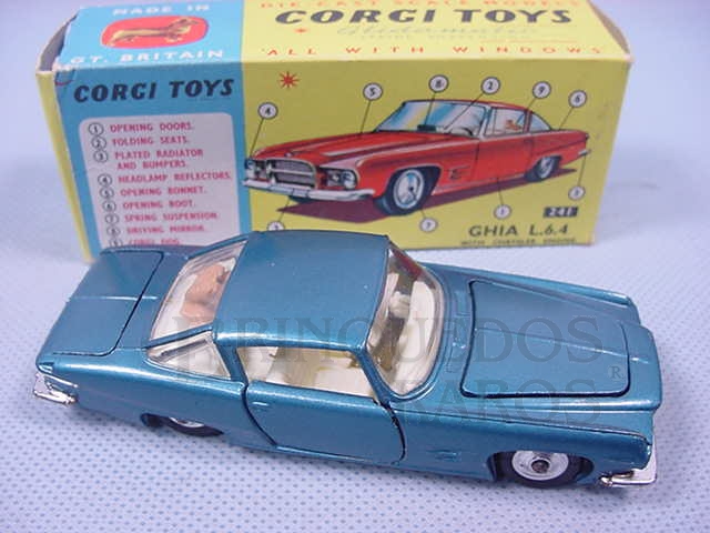 Brinquedo antigo Ghia L 6.4 with V8 Chrysler Engine and the Corgi Dog Versão azul Ano 1965