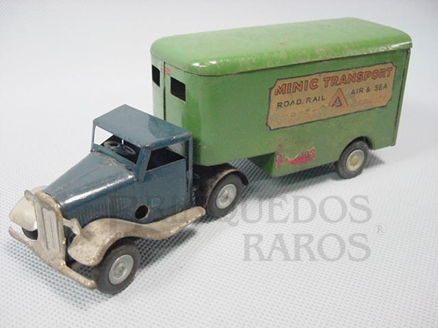 Brinquedo antigo Cavalo Mecânico e Carreta Baú Minic Transport Articulated Pantechnicon 17,00 cm de comprimento Década de 1940
