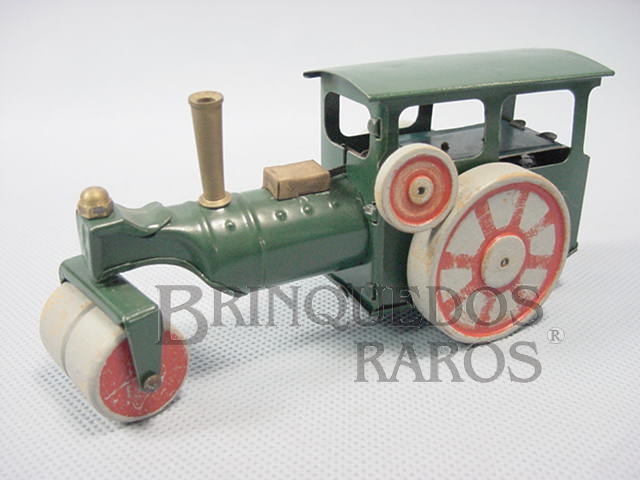 Brinquedo antigo Rolo Compactador com rodas de madeira Steam Roller Minic 13,00 cm de comprimento Década de 1930
