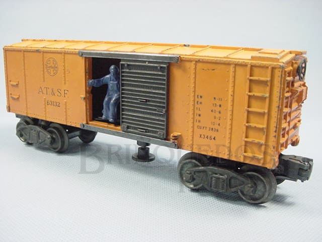 Brinquedo antigo Vagão X3464 Santa Fé Box Car figura com movimento Ano 1950 a 1952