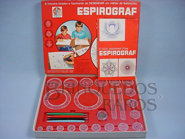 Brinquedo antigo Espirograf jogo de engrenagens para desenho Completo com canetas e manual Ano 1978