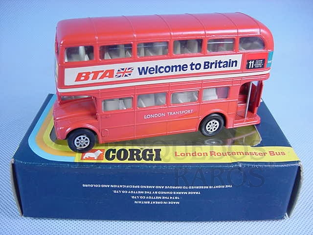 Brinquedo antigo Routemaster London Bus Welcome to Britain Década de 1970