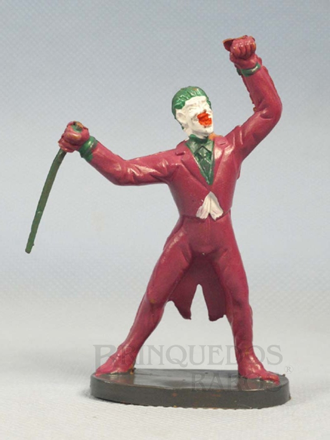 Brinquedo antigo Coringa de plástico pintado Ponta da bengala quebrada Década de 1970