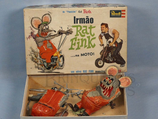 Brinquedo antigo Monstro Rat Fink pintado sem montar Falta o manual de montagem Ed Roth Década de 1960