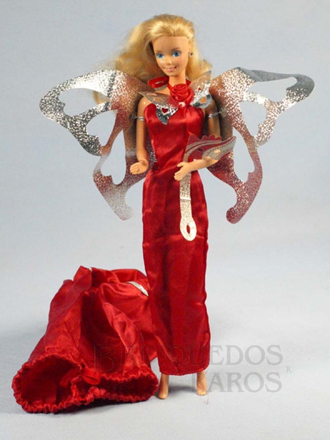 Brinquedo antigo Boneca Barbie Jewel Secrets Serie vestido vermelho Década de 1980
